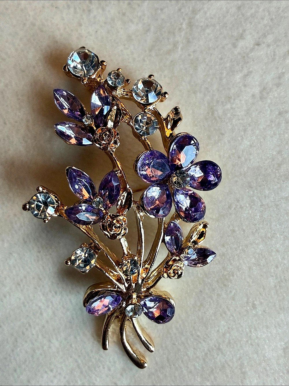 Purple Crystal Floral Brooch
